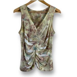 Nally & Millie Women's L Scrunch Front Sleeveless Top Earthy Tie Dye Hippie Tank